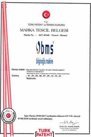 BMS MARKA TESCİL BELGESİ